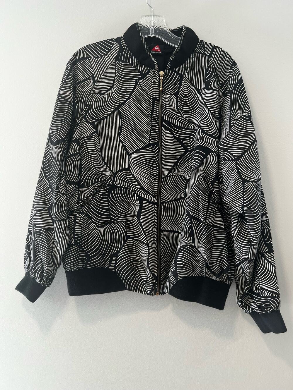 Vintage 100% Silk Bomber Jacket Funky Black & White Size Medium